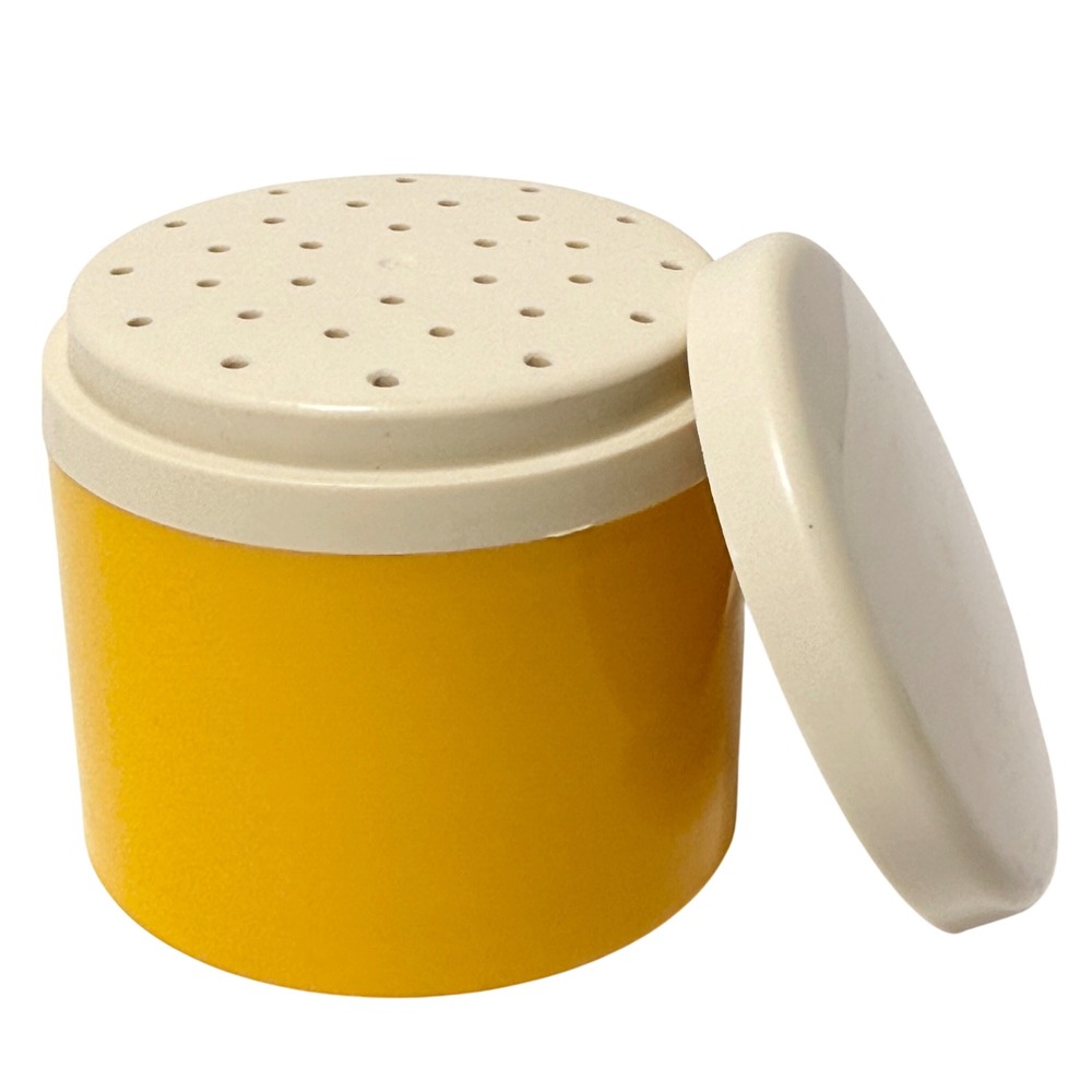 Vintage Tupperware Harvest Yellow Shaker 1308-24 Cream Lid 3pc Set USA Made